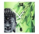 Die edle Buddha Wanduhr - Eckig mit grünem Hintergrund