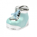 Die versilberte Babyschuh Spardose in Hellblau!